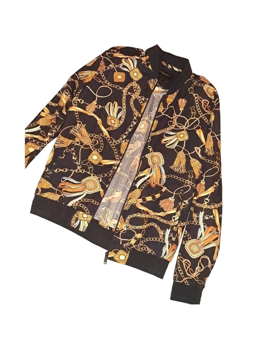Denim & Flower Bomber by Ricky Singh Mens Horse Bit & Chain Equestrian Pattern